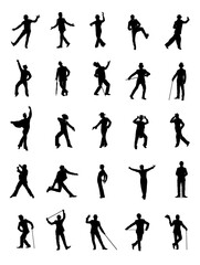 Silhouette collection of male dancer in ballroom dance pose. Silhouettes of man dancing in various pose.