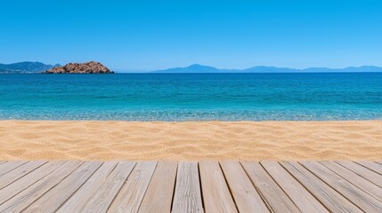 Fototapeta premium Serene Summer Beach with Golden Sand and Clear Water