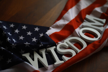 American Flag with Wisdom Letters - Symbolizing Patriotism, Knowledge, and Inspiration