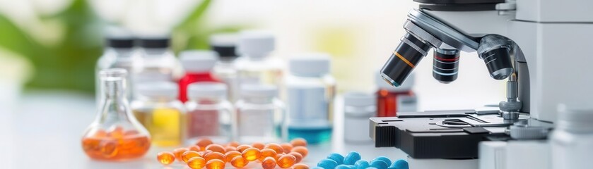 Microscope view of vitamin molecules, focus on food biochemistry and research