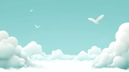A serene sky filled with soft cloud and bird in flight, evoking tranquility and freedom.