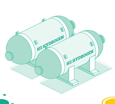 recommend clip art: Isometric h2 hydrogen storage tanks. Outline objects isolated on white background.