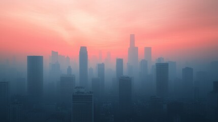 Fototapeta premium Smoggy Skies Over Urban Landscape at Dusk