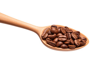 Obraz premium Coffee beans on wooden spoon isolated on transparent or white background, png