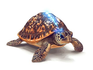 Naklejka premium Close-Up Therapy Robot Turtle Soothing Sounds Macro Shot Textured Surface Sensory Outputs Multi-Sensory Engagement Futuristic Pet Therapy Concept Vector Illustration