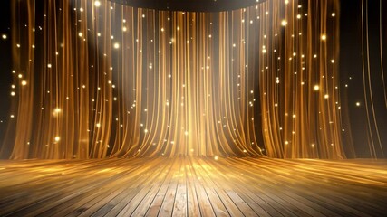 Golden Stage of Success: A mesmerizing backdrop of golden curtains and shimmering lights creates an awe-inspiring stage, perfect for showcasing achievements, awards, or product launches.  