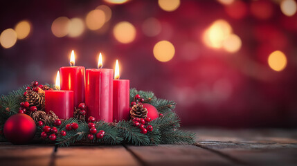 Christian advent wreath with 4 burning candles