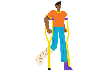 Man with a Bandaged Leg Using Crutches