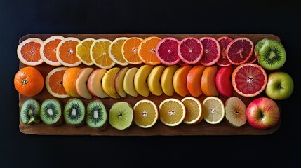 Naklejka premium Vibrant Fruit Medley Poster: Colorful Oranges, Apples, and Bananas Perfect for Brightening Up Your Sports Interior or Kitchen Décor!