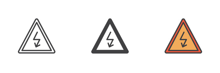 High voltage sign different style icon set
