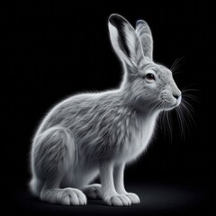 Arctic Hare standing position isolated on a Black background 1