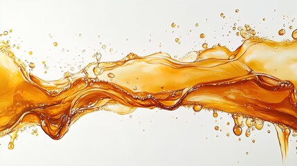 Elegant Amber Honey Splash: A Stunning Poster for Stylish Sports Interiors, Featuring Glistening Droplets Against a Crisp White Background