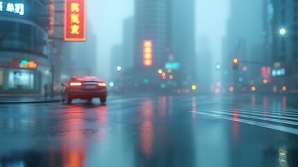 Explore the enigmatic beauty of urban nightlife captured in fog-drenched streets