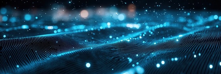 Obraz premium Abstract Blue Wave Pattern with Dots and Lines