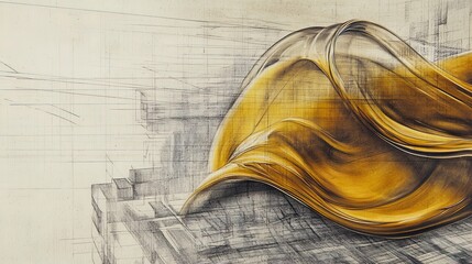 Fototapeta premium Liquid Gold: Captivating Amber Syrup Flow for Your Sports Room Décor - Elevate Your Space with an Artistic Wave on a Light Backdrop