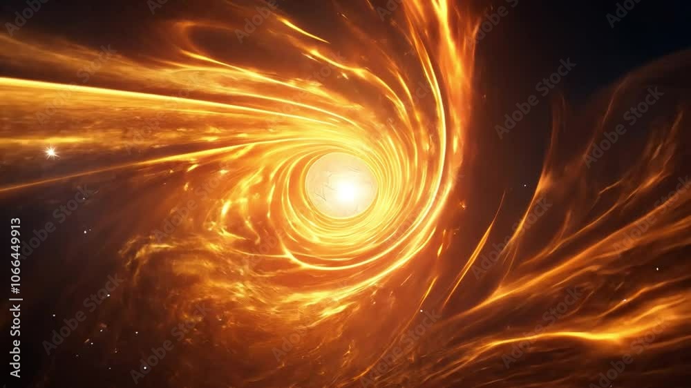 Poster cosmic vortex: a swirling vortex of golden energy fills the dark void of space, creating a breathtak