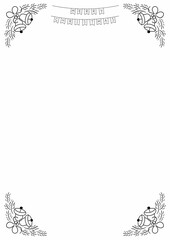 Christmas frame with festive decorations like holly, snowflakes, ornaments, and pine branches, perfect for holiday cards and invitations. Bright, cheerful, red and green theme, ideal for seasonal cele