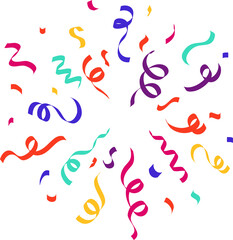 Confetti explosion. Colored elements for birthday party and carnival celebration. Falling serpentine and burst of firework for surprise and gift decoration