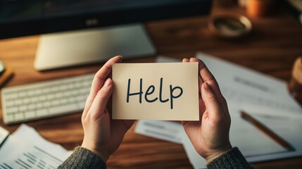 Close-up of hands holding a piece of paper with the word "Help" written on it. The concept symbolizes the need for help with financial instruments