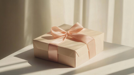 delicate gift box tied with soft pink ribbon, exuding sense of joy and anticipation