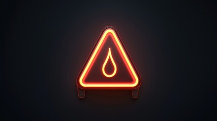 Neon Warning Sign with Water Drop Icon