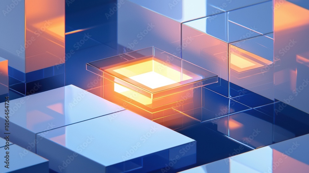 Poster abstract 3d design with glowing elements and blocks