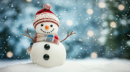Fototapeta premium Happy snowman in winter scenery