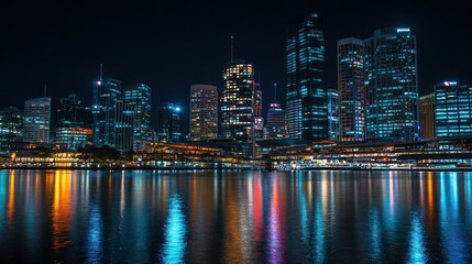 Fototapeta premium Nighttime Cityscape with Reflections