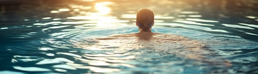 Soft Abstract Swimmer Image Laps Pool Water Ripples Sunlight Reflection Endurance Health Movement Ideal for Swimming Gear Fitness Training Wellness Programs Photo Stock Concept