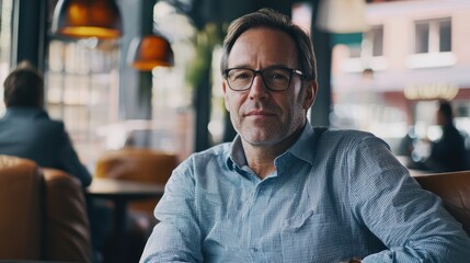 Obraz premium a CEO in a more casual setting, perhaps at a coffee shop or informal meeting space. 
