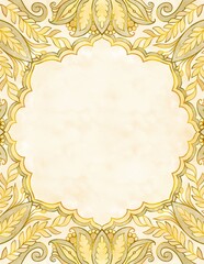 Indian style ornamental background template, frame for invitation, cards, banners, yellow gold