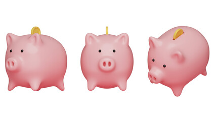 putting coins into a piggy bank 3D graphic