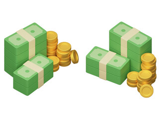 Naklejka premium stack of coin with paper currency 3D graphic