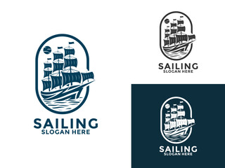 Sailing ship vintage logo vector template, Sailing Boat Marine Retro logo design icon