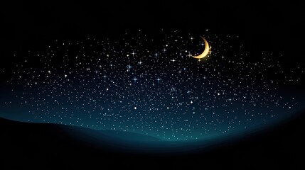 Night Sky with Stars and Crescent Moon Illustration