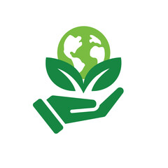 sustainable icon. with reuse in hand. recycling, renewal for carbon reduction, net zero, green energy, eco-friendly concept. Simple design style. vector illustration