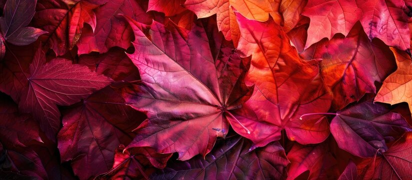 Vivid fall blooms in captivating close up shots showcasing maple leaf textures and details Perfect for nature enthusiasts photographers or seasonal decorations Included is a copy space image
