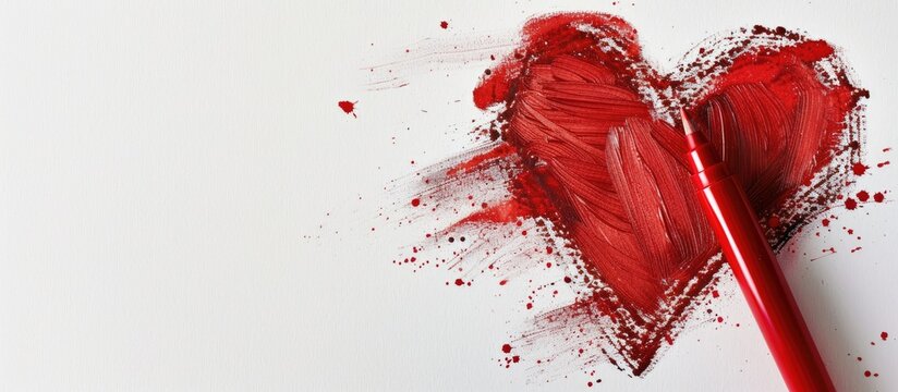 A realistic red marker drawing of a heart on white isolated background with red chalk Hand painted red marker on paper with copy space image