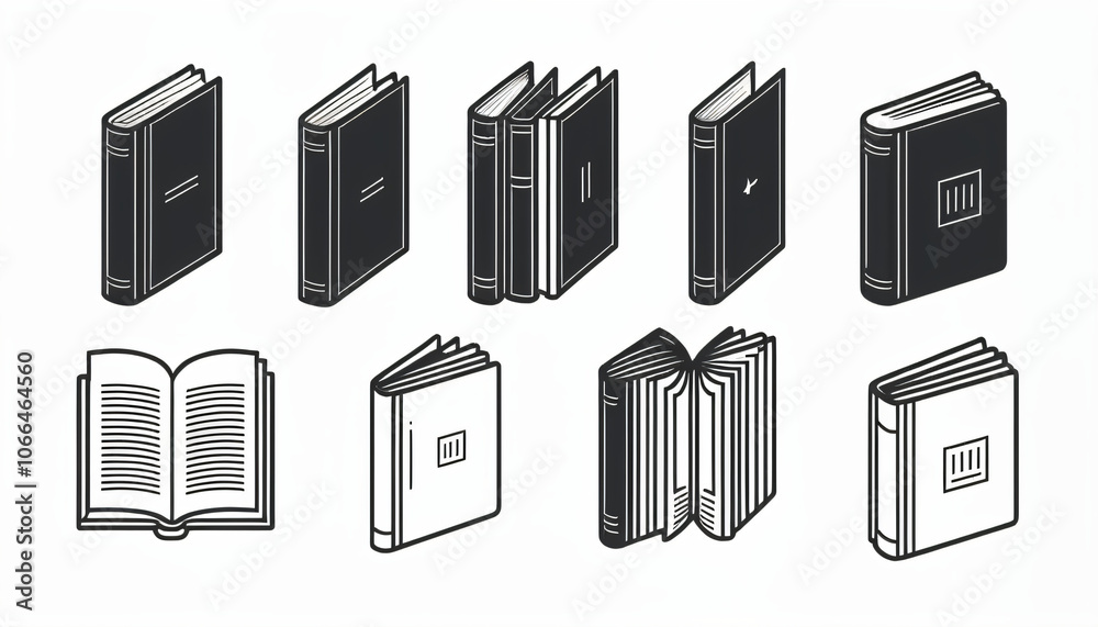 Poster Thin line book icon set isolated on a white background created as a vector illustration design concept._00001_