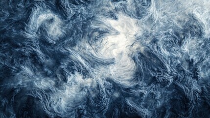 A close-up of swirling storm clouds, showcasing varying shades of gray and blue, with the sun struggling to break through the thick layers, creating a moody atmosphere.