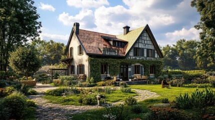 Obraz premium hochwertiges Einfamilienhaus mit Garten