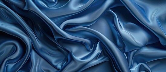 Obraz premium Blue wrinkled fabric with abstract design provides a creative backdrop for wallpapers and backgrounds featuring ample copy space image