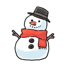 帽子をかぶってマフラーを巻いた雪だるまのイラスト