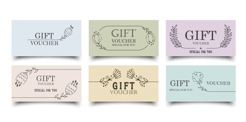 Elegant stylish gift voucher with hand draw linear flowers