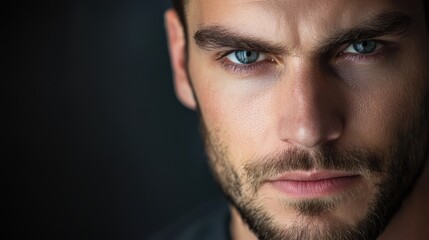 Obraz premium A contemplative studio portrait of a man looking directly at the camera, emphasizing his features
