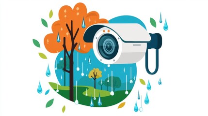 Surveillance Camera in a Rainy Nature Scene