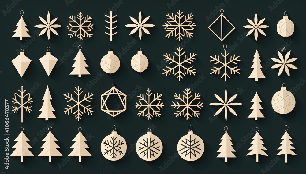 Poster A set of natural decorations for a Christmas theme that resemble vectors in their design simplicity and geometric shapes._00001_
