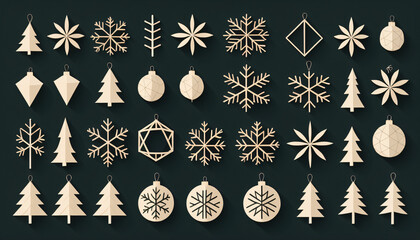 A set of natural decorations for a Christmas theme that resemble vectors in their design simplicity and geometric shapes._00001_