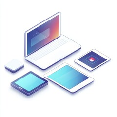 Isometric Design of Technology Devices and Gadgets on White Background