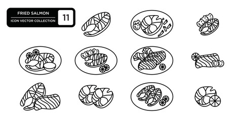 Fried salmon icon collection, editable and resizable vector icon templates.